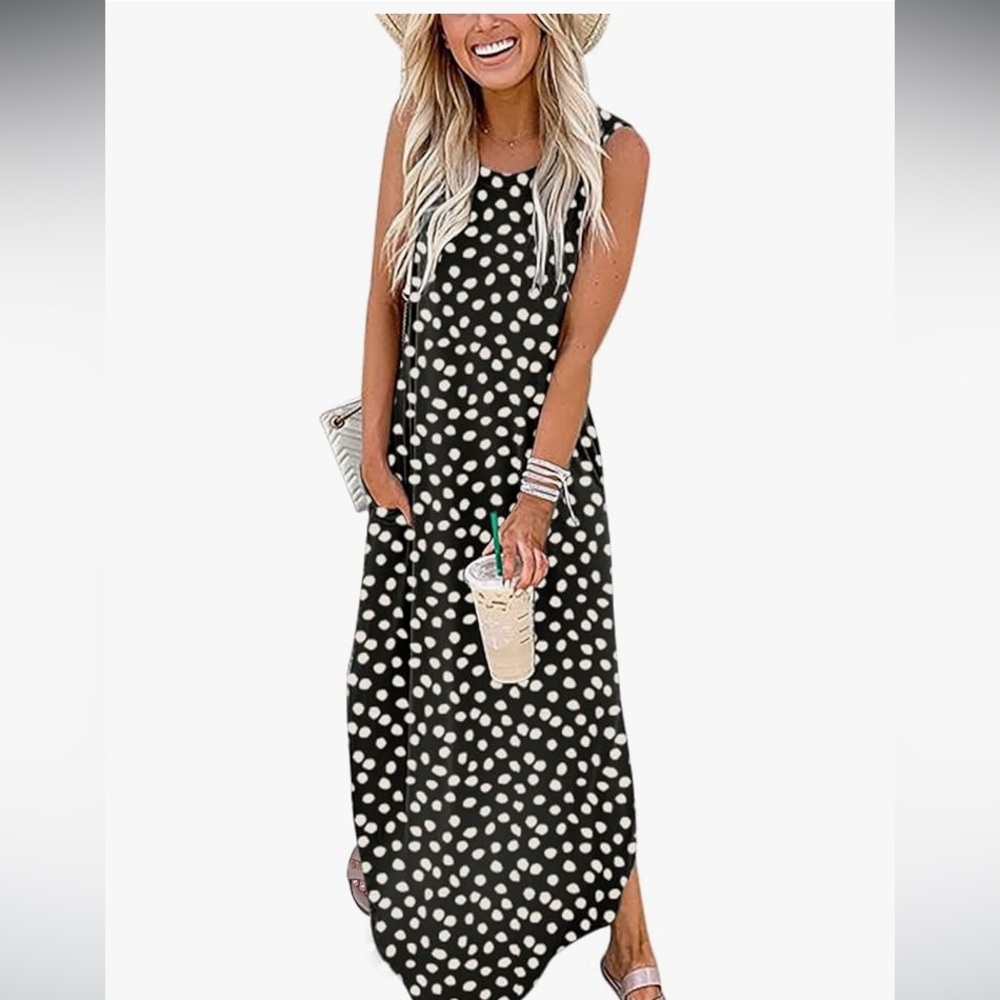 Polka Dot Sleeveless Maxi Dress